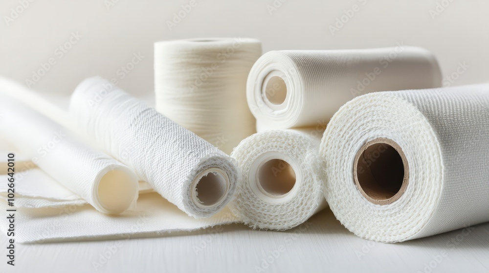 A still life of various white paper products, including rolls, sheets, and tubes. Their smooth, pristine surfaces evoke a sense of cleanliness and simplicity. A still life of various white paper products, including rolls, sheets, and tubes. Their smooth, pristine surfaces evoke a sense of cleanliness and simplicity.