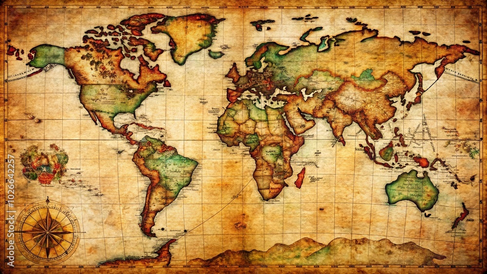 Naklejka premium Explore the beauty of ancient civilizations with this vintage map illustration, showcasing aged parchment and rich geographic features perfect for