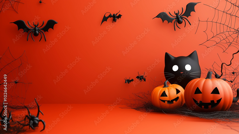 3d of halloween background, free space,pumpkin,cat,spider,ghost 3d of halloween background, free space,pumpkin,cat,spider,ghost