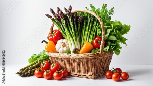A basket filled with fresh vegetables, showcasing a variety of colors and textures.