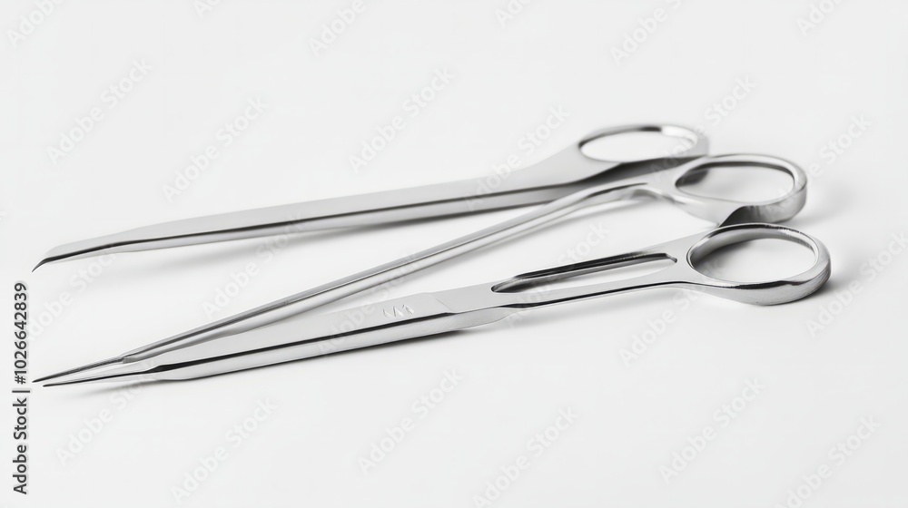 Precision Instruments: A trio of sleek, surgical scissors lie side-by-side, gleaming under a soft light. The sharp blades and polished handles suggest expertise and meticulous care. Precision Instruments: A trio of sleek, surgical scissors lie side-by-side, gleaming under a soft light. The sharp blades and polished handles suggest expertise and meticulous care.