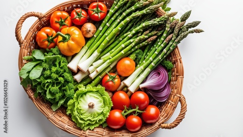 A basket filled with fresh vegetables, showcasing healthy eating and nutrition.
