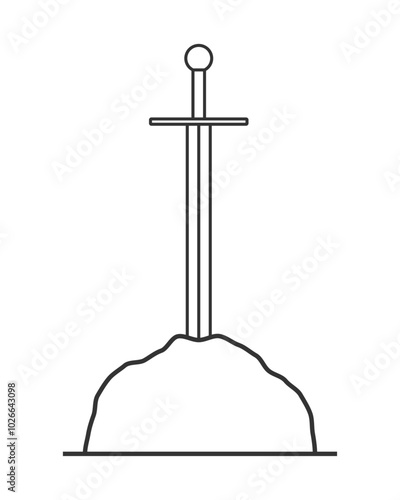 Sword in the stone. King arthur excalibur legend. Medieval mythology. Vector illustration image.