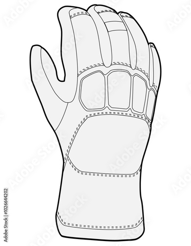 Winter Glove technical illustration tech pack cad mock up template editable ski and snowboard glove design vector template.