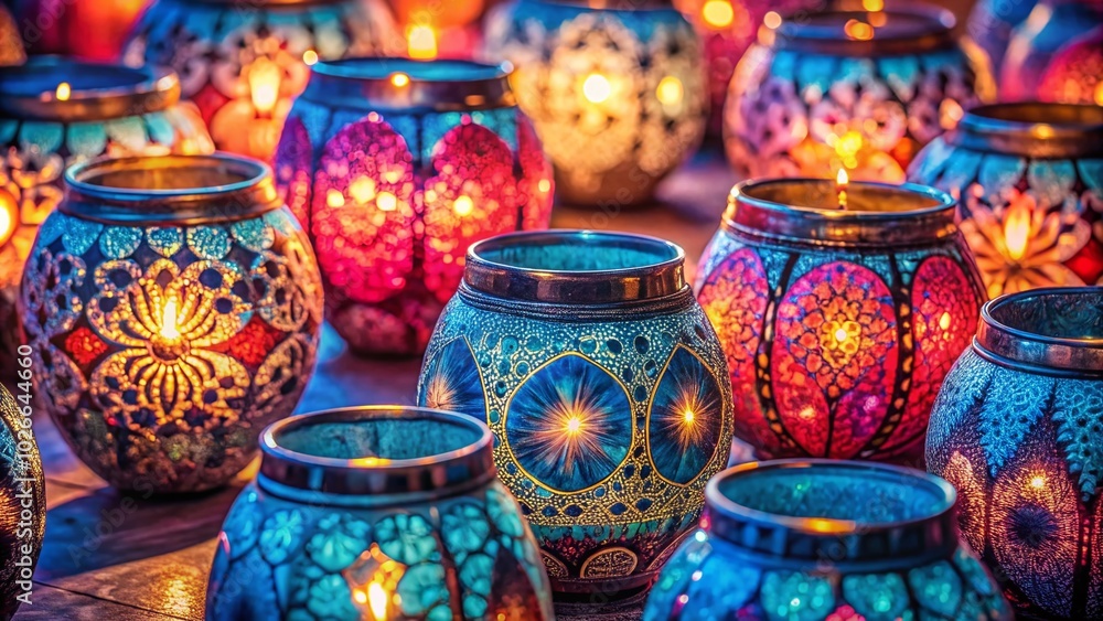 Festive Candle Lamp Seamless Pattern for Christmas and New Year in Blue and Pink Textures Festive Candle Lamp Seamless Pattern for Christmas and New Year in Blue and Pink Textures
