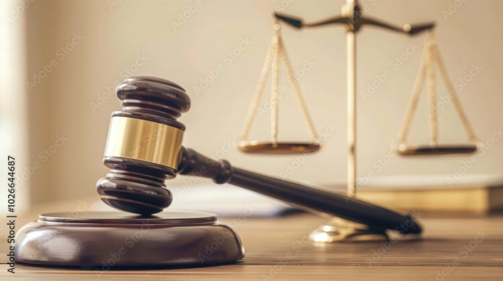 Gavel and Scales of Justice on Wooden Desk, symbolizing the balance of law and order, representing accountability and fairness in the judicial system. Gavel and Scales of Justice on Wooden Desk, symbolizing the balance of law and order, representing accountability and fairness in the judicial system.