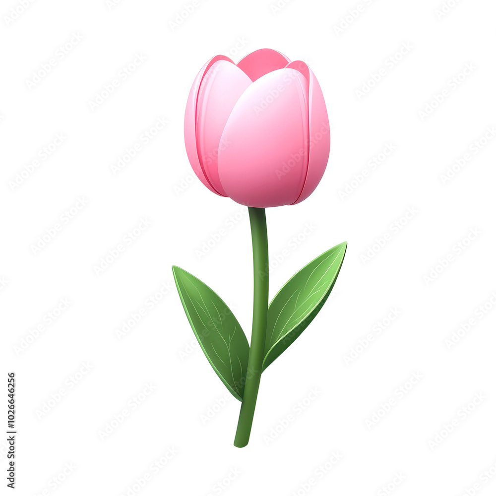 Pink tulip with green leaves, white isolate background. Pink tulip with green leaves, white isolate background.