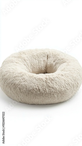 Soft round plush pet bed isolated on white background