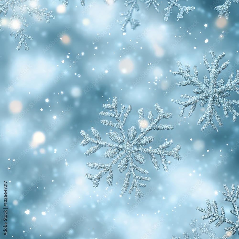 Snowflakes gently falling through a winter evening with sparkling lights in the background Snowflakes gently falling through a winter evening with sparkling lights in the background
