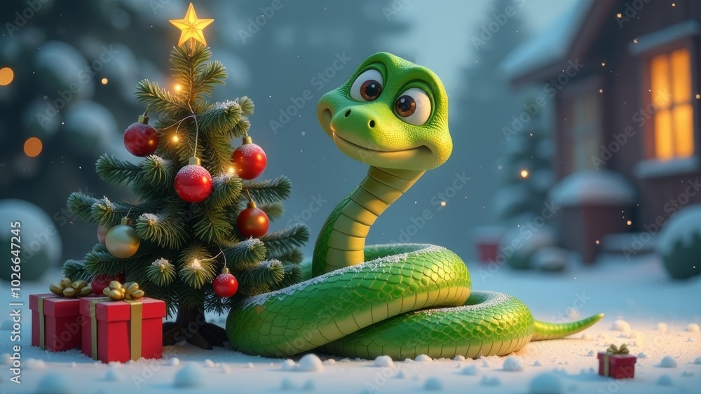 Fototapeta premium New Year's composition with the image of a snake, the year of the snake, a New Year's card