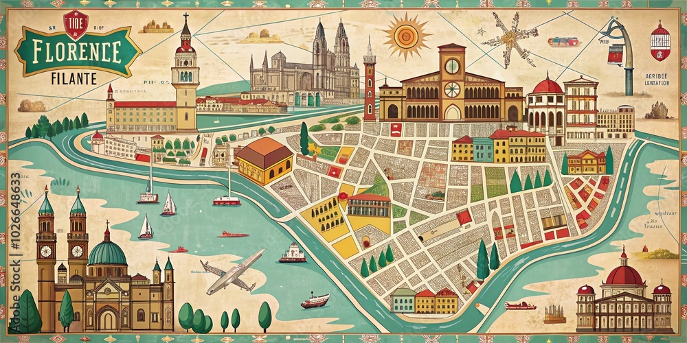 Florence on Map - Detailed City Illustration for Travel Enthusiasts and Planners Florence on Map - Detailed City Illustration for Travel Enthusiasts and Planners