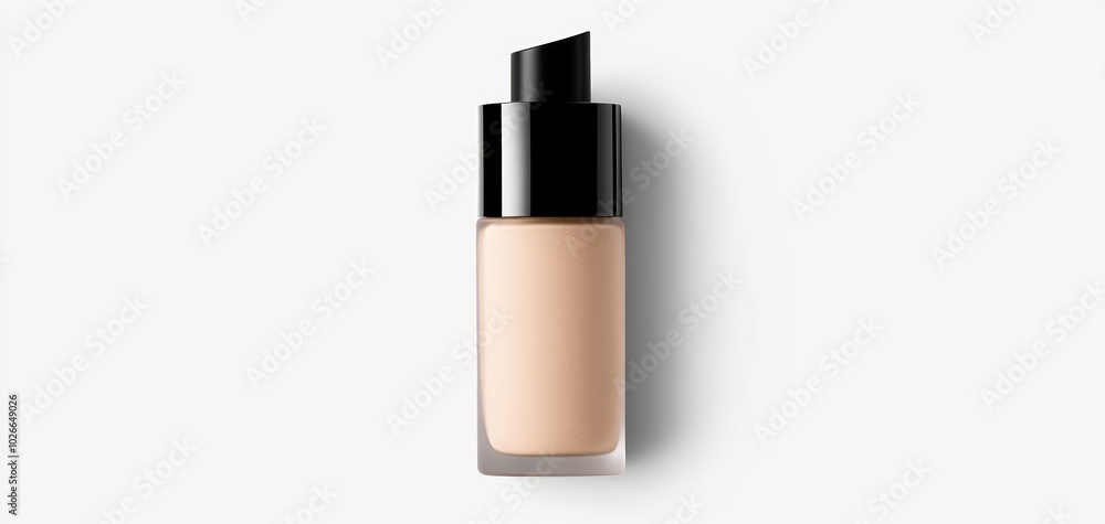 Obraz premium Foundation bottle with a sleek pump dispenser, displaying a natural beige shade, centered on white