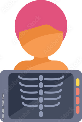 This icon represents a patient undergoing a chest x ray examination for medical diagnosis