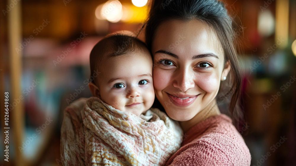 New Mother Holding Baby in Cozy Nursery New Mother Holding Baby in Cozy Nursery