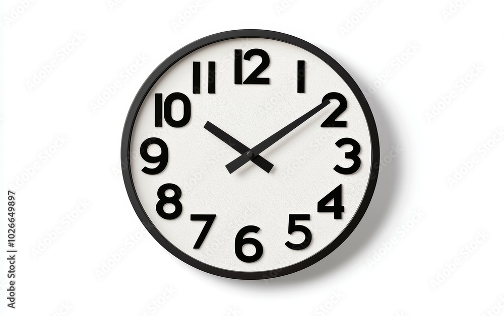 Modern wall clock with bold, sans-serif numbers and a matte black finish, hanging against white Modern wall clock with bold, sans-serif numbers and a matte black finish, hanging against white