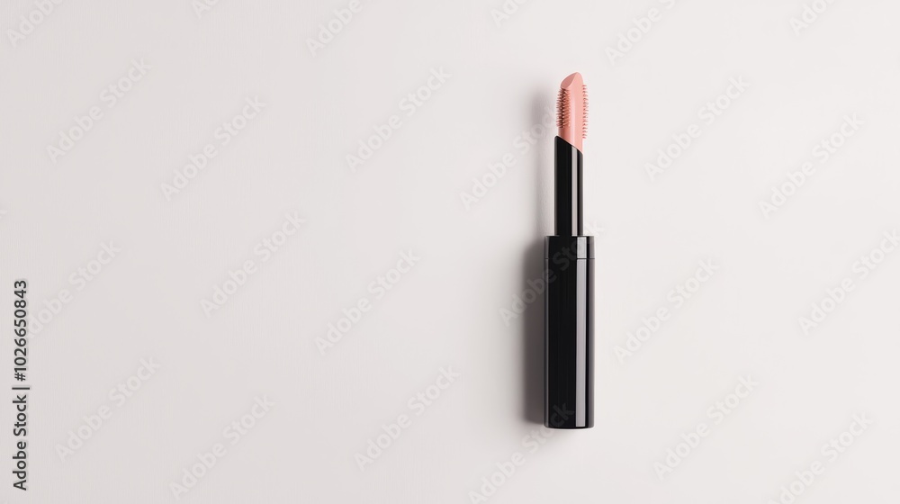 Matte liquid lipstick in a slim tube with the applicator slightly pulled out, floating against a white background Matte liquid lipstick in a slim tube with the applicator slightly pulled out, floating against a white background