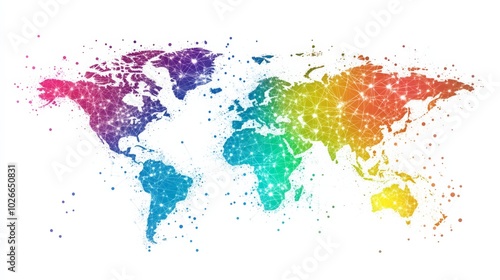 White global communication banner featuring a colorful network design, symbolizing connectivity and interaction across diverse platforms. 