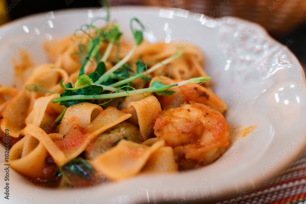 Pasta with shrimp with tomato sauce. Pasta with shrimp with tomato sauce.