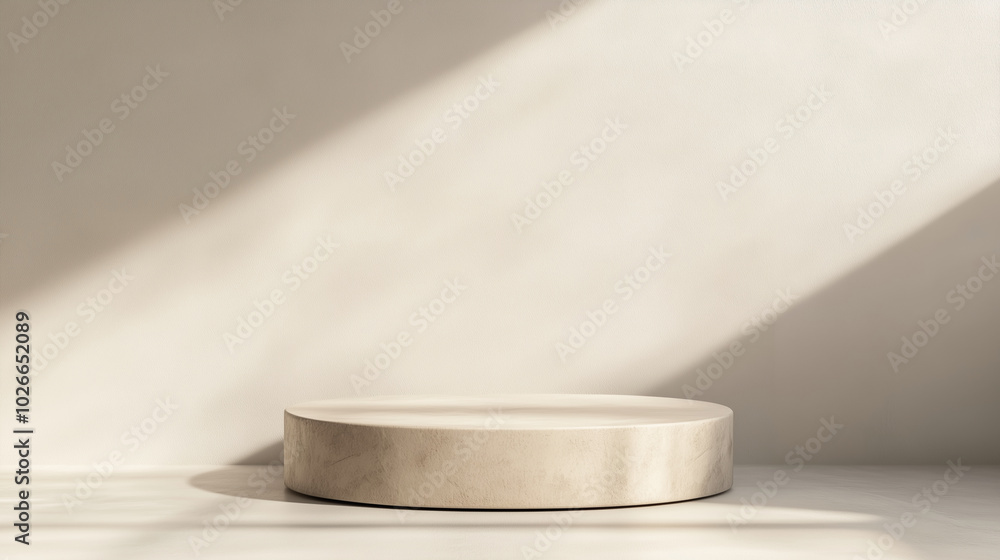 Minimalistic Beige Display Pedestal in Soft Sunlight for Product Photography Minimalistic Beige Display Pedestal in Soft Sunlight for Product Photography