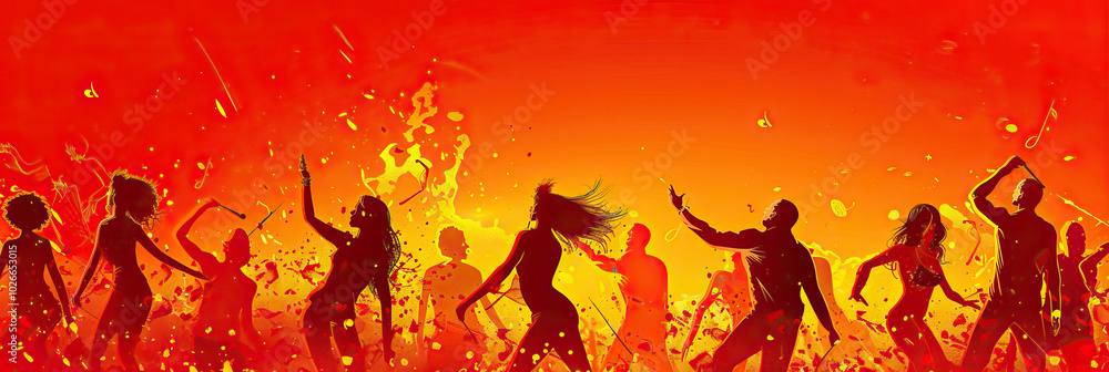 Naklejka premium Latin Sizzle: A vibrant red and orange background, celebrating the passion and rhythm of Latin music.