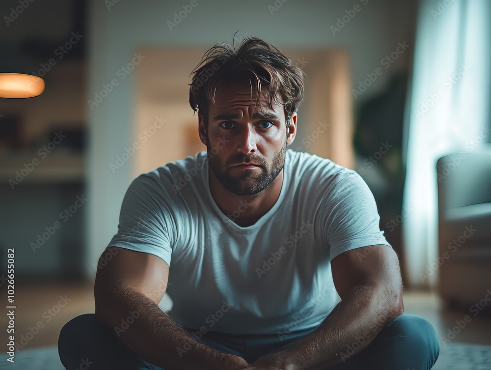 Depressed Caucasian Man on Couch Depressed Caucasian Man on Couch