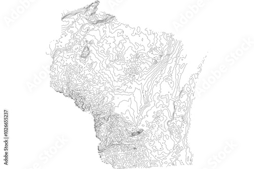 Wisconsin State Elevation Contour Map SVG - Topographic Terrain Lines for Geographic Design & Cartography. Vector Midwest Relief.