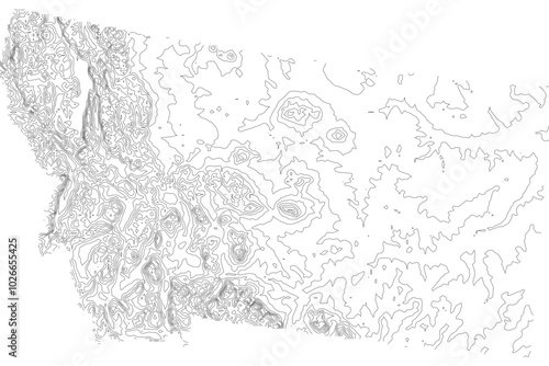 Montana 1-bit contour map topography. Detailed elevation terrain lines in minimalist black and white vector graphic style. Scalable SVG file for cartography, GIS visualization, graphic design