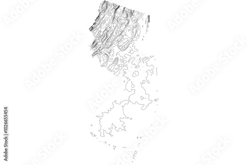 New Jersey 1-bit contour map topography. Detailed elevation terrain lines minimalist black white vector graphic style. Scalable SVG for cartography, GIS visualization, graphic design, education