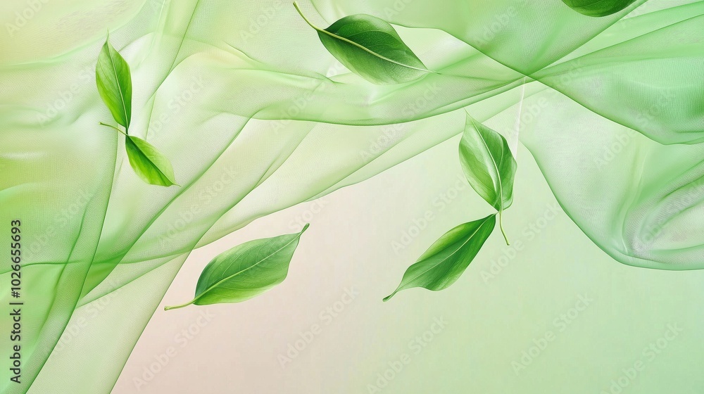 Fototapeta premium Captivating Green Leaves and Soft Textile Harmony in Nature