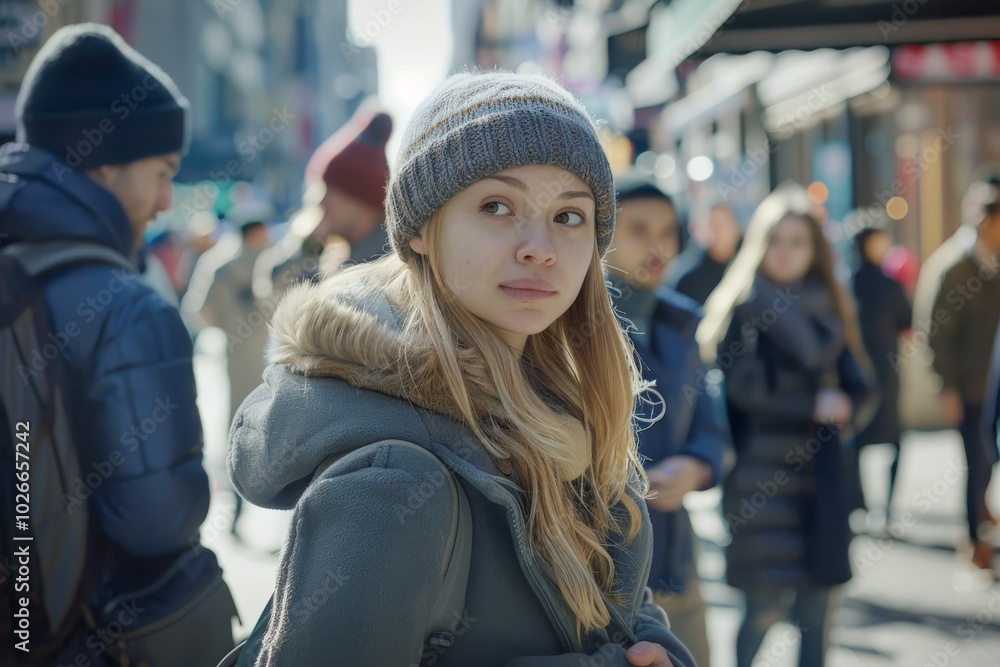 Portrait of a beautiful girl in a hat and coat in the city. Portrait of a beautiful girl in a hat and coat in the city.