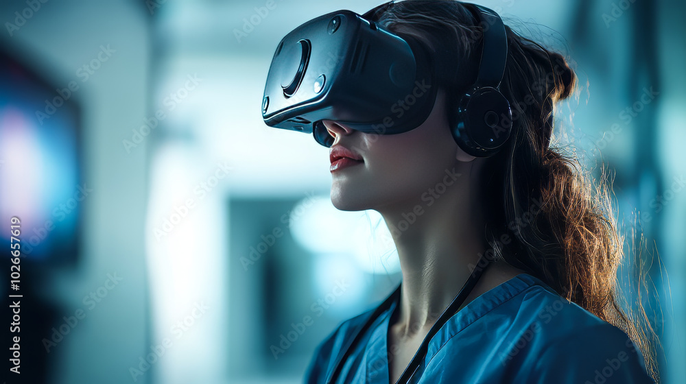 Woman Experiencing VR Headset Woman Experiencing VR Headset