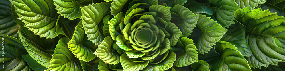 Botanical Blossom, Green Spiral: Lush, green leaves spiral outward from a central point, creating a lively, organic pattern. Botanical Blossom, Green Spiral: Lush, green leaves spiral outward from a central point, creating a lively, organic pattern.