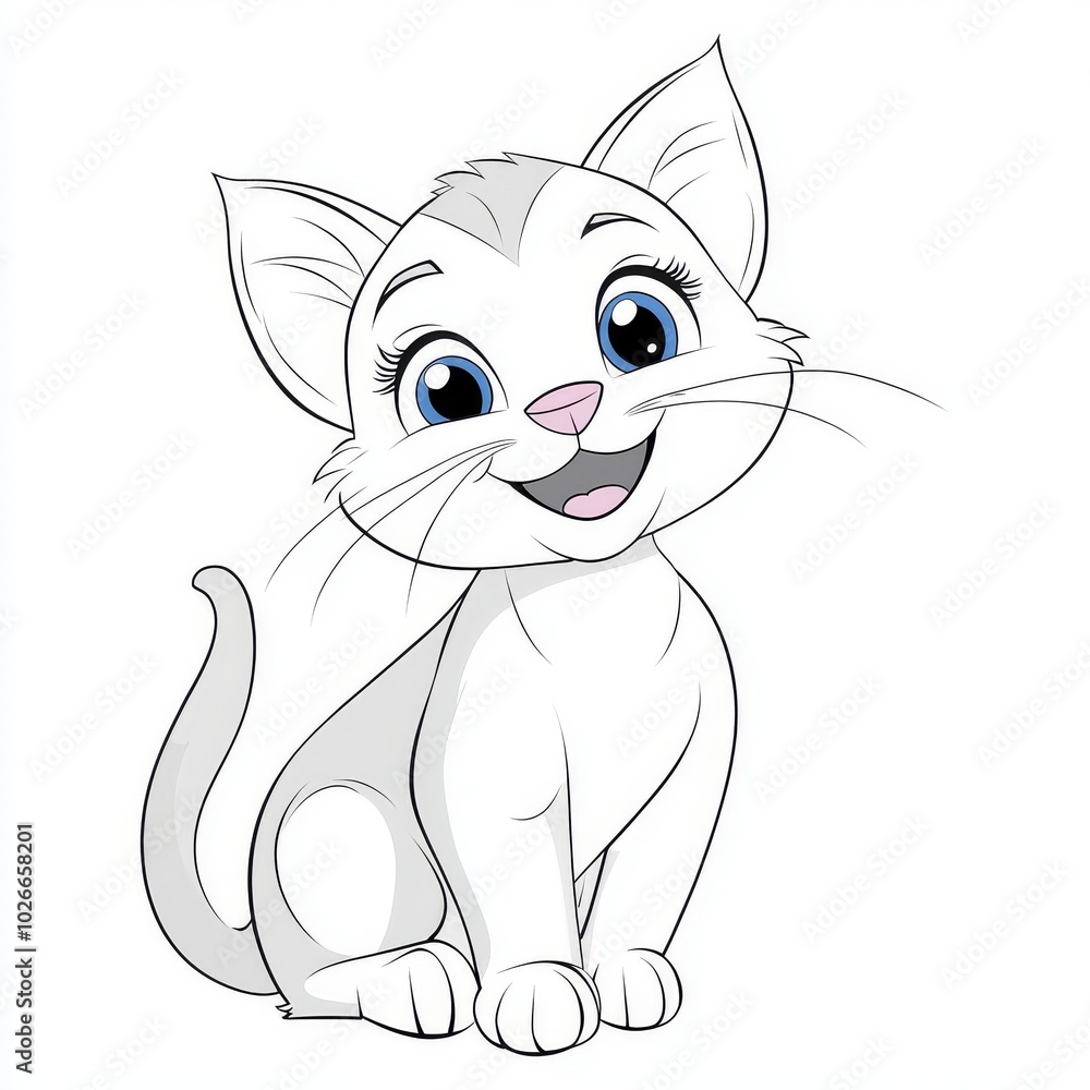 Obraz premium Children can enjoy a fun and creative coloring experience by coloring this simple and delightful cat coloring page