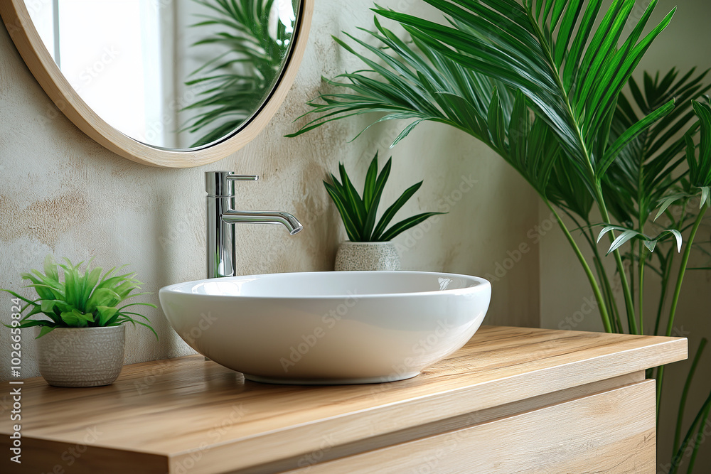 Fototapeta premium Refresh your home with a stunning modern bathroom – blending sleek design elements with practical, high-end fixtures.