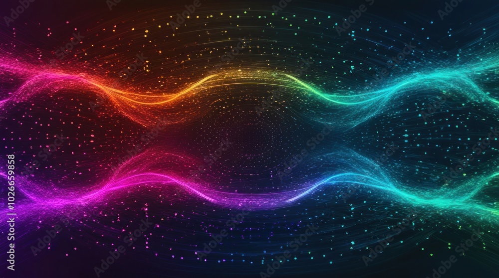 Colorful Abstract Waves of Light Swirling in Vibrant Patterns and Shapes on a Dark Background Colorful Abstract Waves of Light Swirling in Vibrant Patterns and Shapes on a Dark Background