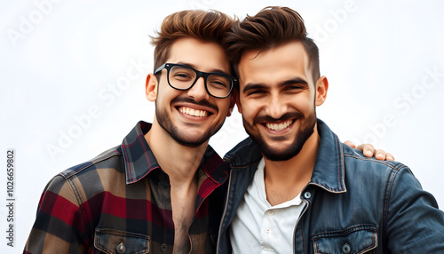 Happy Young Gay Couple In Love isolated with white highlights, png photo