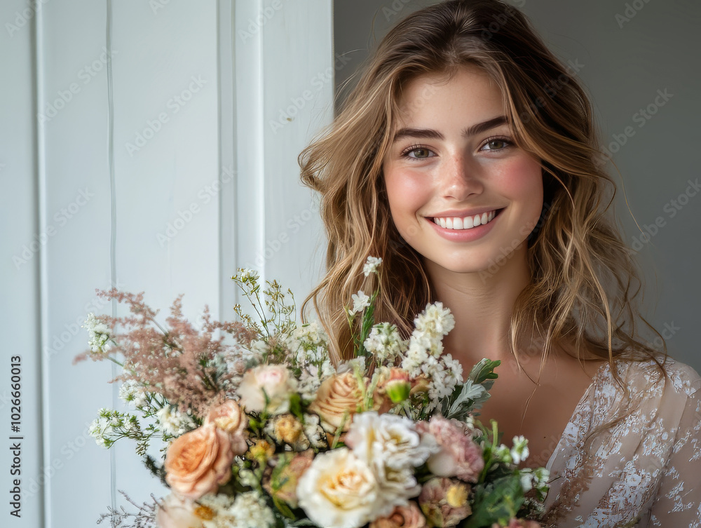 Close-Up Portrait of Bride with Bouquet Close-Up Portrait of Bride with Bouquet