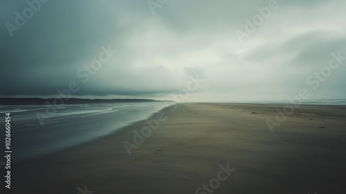 Solitude on a rainy summer beach.