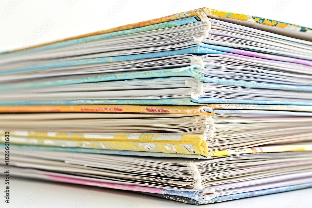 Photographer's services or printing are offered on the pyramid of multicolored books or photo albums. Photographer's services or printing are offered on the pyramid of multicolored books or photo albums.