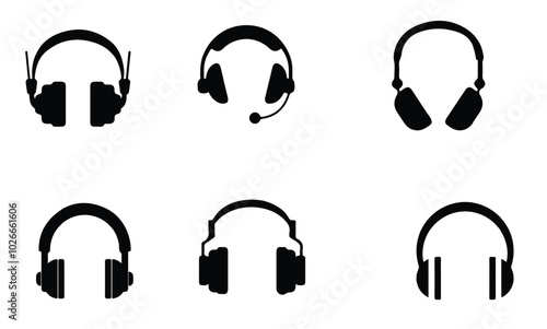 Headphone icon set. Symbol of customer service, help and support center and audio.