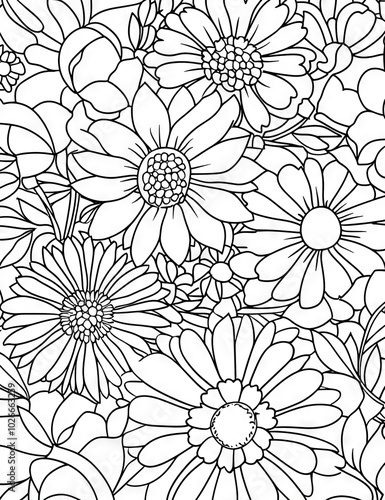 Colored carpet of flowers. Coloring book for adults to relieve stress.