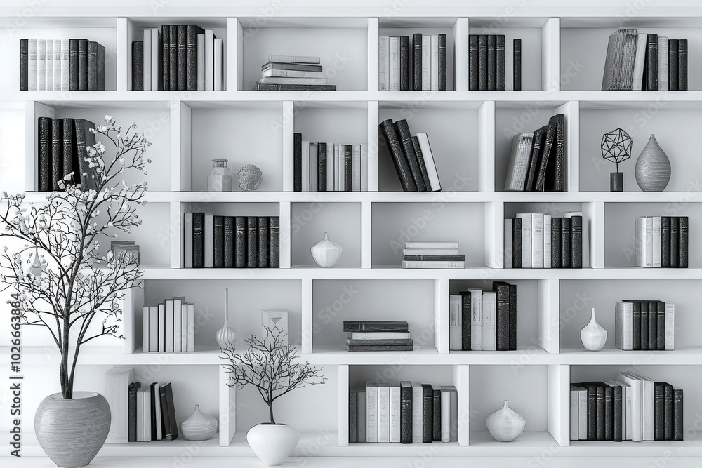 A light bookshelf full of books, a modern background, generative stock A light bookshelf full of books, a modern background, generative stock