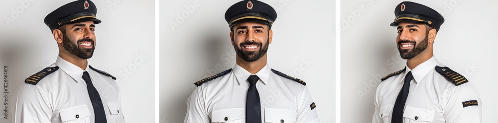 An Indian male pilot on a white background is shown in this collection An Indian male pilot on a white background is shown in this collection