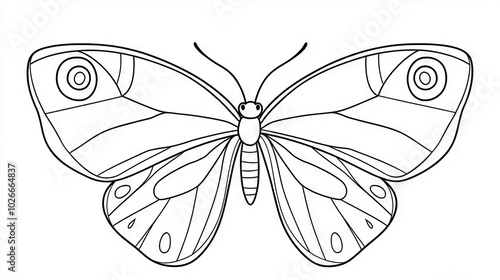 Illustration of a cute butterfly for a children's coloring book. Illustration of winter lines on white.