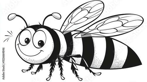 An illustration for a children's coloring book with a cute bee on a white background.