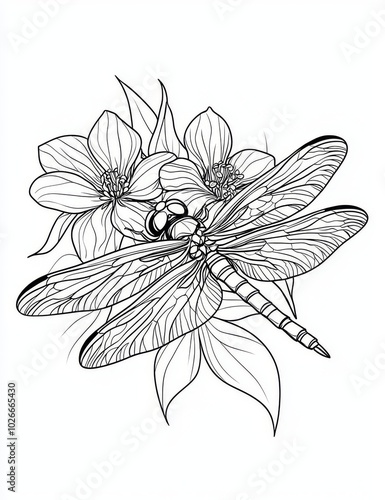 Coloring book for kids and adults with beautiful dragonflies