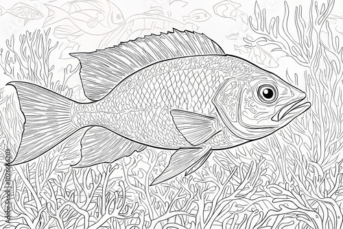 The background is a marine one, so it is suitable for coloring books and coloring pages for kids.