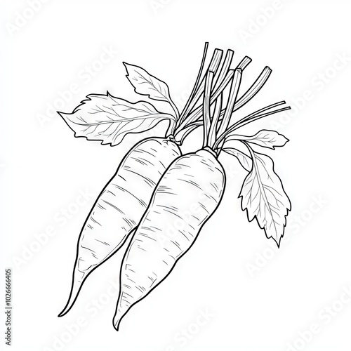Coloring book page of carrot outline illustration digital drawing