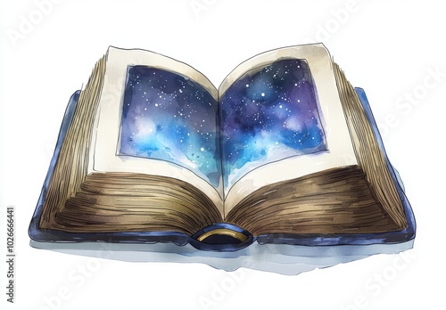 Watercolor element of a galaxy star in a book publication.