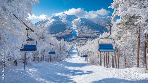 Winter Ski Resort high quality photo. Mountains and forest trees, vail snowy landscape. Family holidays vacation background. photo